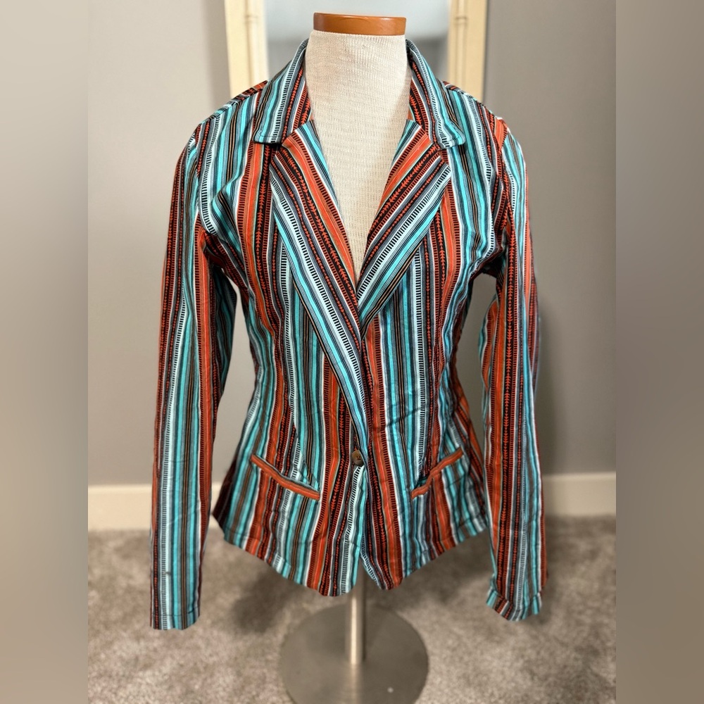 Rock & Roll Cowgirl Striped Aztec Western Retro Blazer size medium EUC